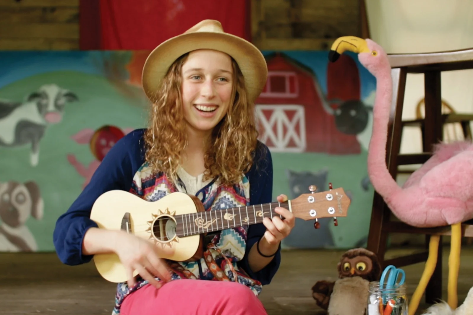 Amber playing ukulele